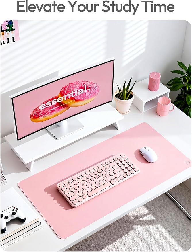 YSAGi Leather Desk Protector, Office Mat, Large Mouse Mat, Non-Slip PU Leather Blotter, Laptop Desk Pad, Waterproof Writing Pad for Office and Home (Light Pink, 35.4" x 17")