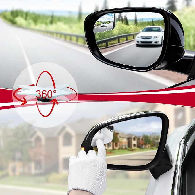 LivTee Blind Spot Car Mirror���Asymmetric Fan Shaped HD Glass Frameless Convex Rear View Mirror with wide angle Adjustable Stick for Cars SUV and Trucks, Pack of 2