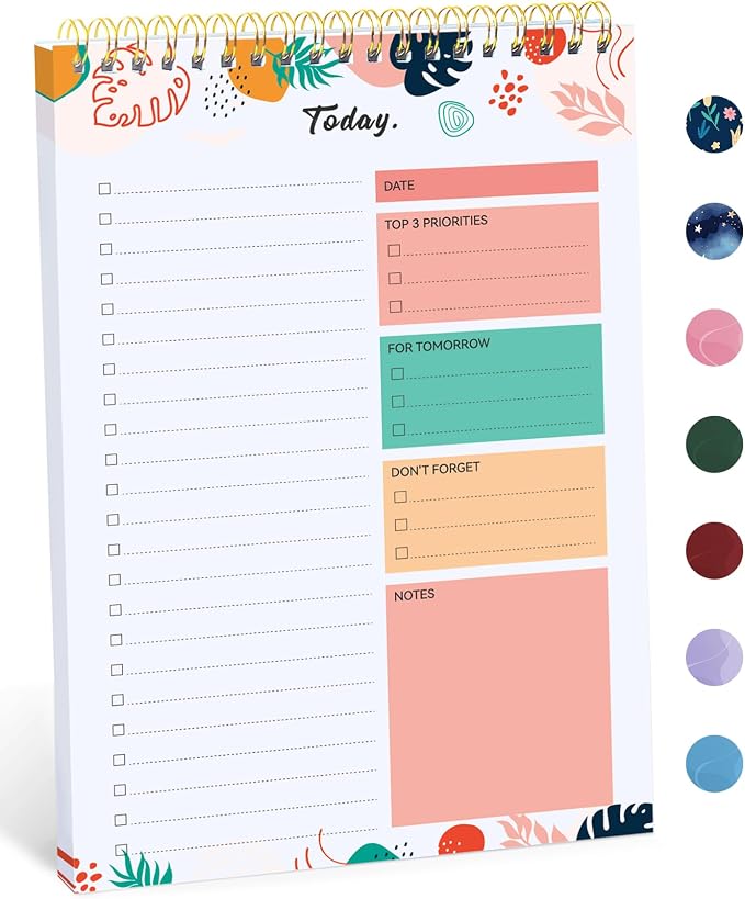Taja To Do List Notepad, Undated Daily Planner for Work and Goal Setting | Blossom Grove, 52 Sheets, 9.8" x 6.5" , for Office, Home and school, Daily Task Planning, Notes and Everyday Organization