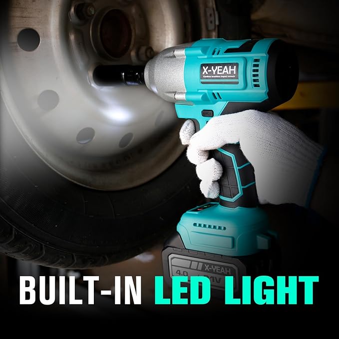 Impact Wrench - 1/2" Impact Gun, Power Impact Driver Max Torque 406 Ft-lbs(550N.m), Cordless Impact Wrench with 21V 4.0Ah Li-ion Battery & Charger,4 PCS Impact Sockets
