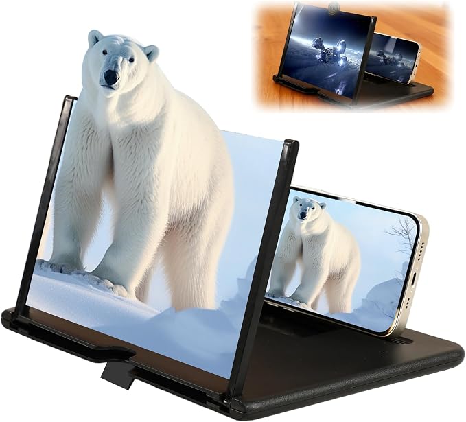 Screen Magnifier Version,3D HD Mobile Phone Magnifier Projector Screen Enlarger for Movies, Videos, and Gaming,Foldable Cell Phone Stand with Screen Amplifier,Supports All Smartphones (Black, 12inch)