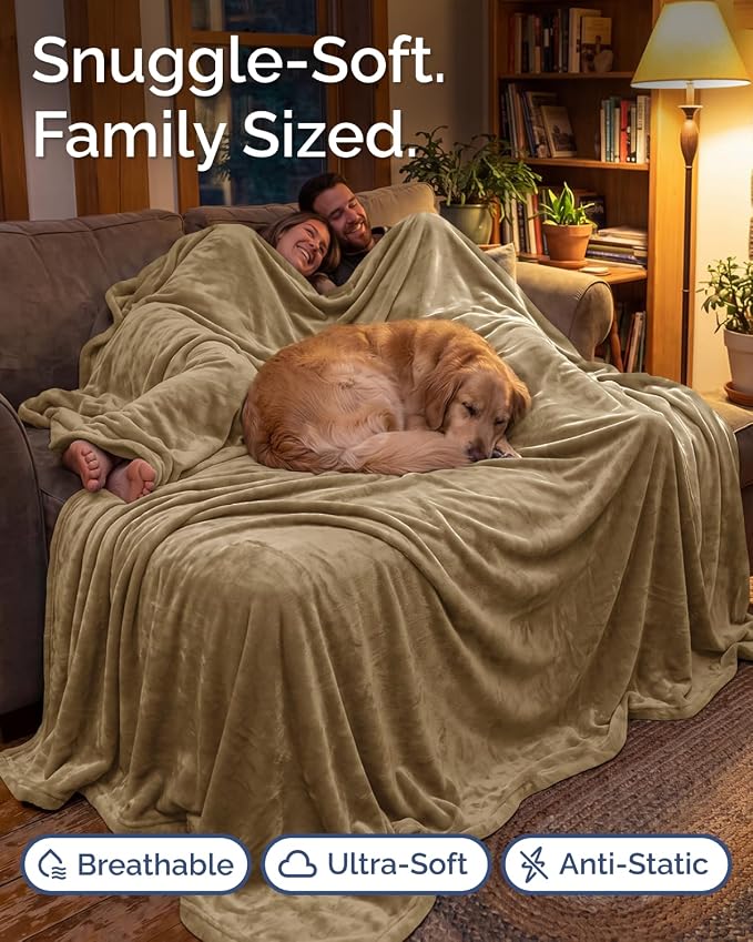 Ultra Soft Fleece Blanket Giant Blanket Size - Flannel Fleece Luxury Blanket - Lightweight for Couch Bed Chair - Thick, Warm and Breathable - All Season Cozy, Camel