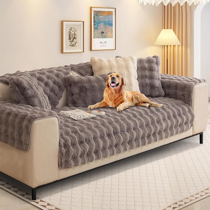 Couch Covers For Dogs,Funny Fuzzy Pet Couch Cover,Plush Solid Colour Non-Slip Couch Cover,Big Dog Bed Blanket, Washable Soft Plush Throw Protector For Bed Couch Car Sofa (27.56x70.87in, Dark Grey)