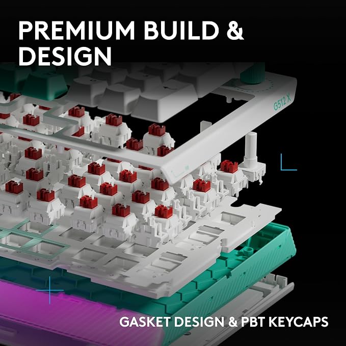 Logitech G512 X 98 TMR + Tactile Switch Mechanical Gaming Keyboard - White | Hot-Swappable 9x TMR Rapid Trigger + Tactile Mechanical Switches, Gasket, PBT Keycaps, <8K, LIGHTSYNC RGB, for PC & Mac