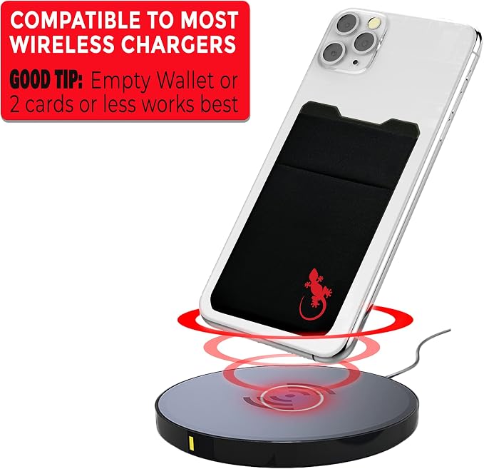 Gecko Travel Tech Double Pocket - Adhesive Card Holder - Cell Phone Pouch - Stick on Spandex Pocket - Carry Credit Cards and Cash (Logo - RED)