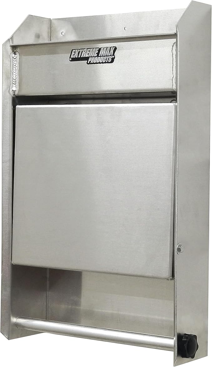 Extreme Max 5001.6053 Junior Aluminum Work Station Storage Cabinet Flip-Out Work Tray with Paper Towel Rack Organizer for Enclosed Race Trailer Shop Garage Storage,Silver