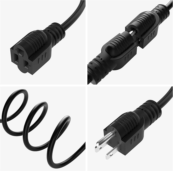 Extension Cord 6 FT, 3 Prong Extension Power Cord, 16/3 Gauge Flexible Cold, 13A 1625W 16AWG, 3 Prong Electric Cord, ETL, Black Cable with 25 Cable Ties