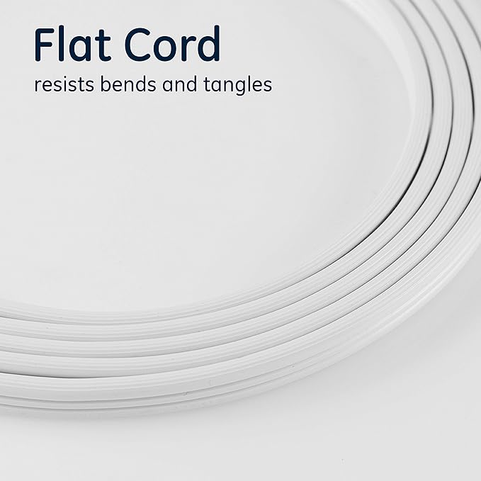 GE 3-Outlet Flat Extension Cord 15 Ft Grounded Extension Cord with Multiple Outlets 3 Prong Outlet Extender Flat Plug Power Strip Indoor 16 Gauge UL Listed White 56986