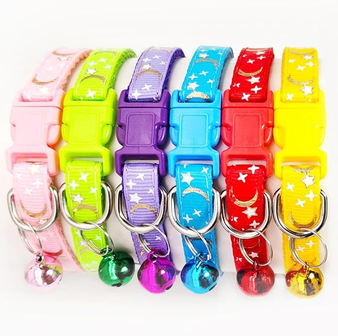 Reflective Cat Collars Breakaway with Bell Moons Stars 2 Pack Girl Boy Pet Kitten Collar Adjustable 7.5-12.5 Inch (red)