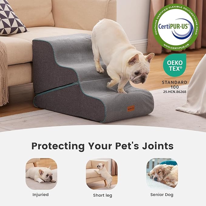 Gardner Pet Dog Stairs for Small Dogs 16.5" H, 2 in 1 Transformable 3-Step Pet Stairs and ramp, Dog Steps for Couch (13-20 in) with Durable Non-Slip Waterproof Cover and CertiPUR-US Certified Foam
