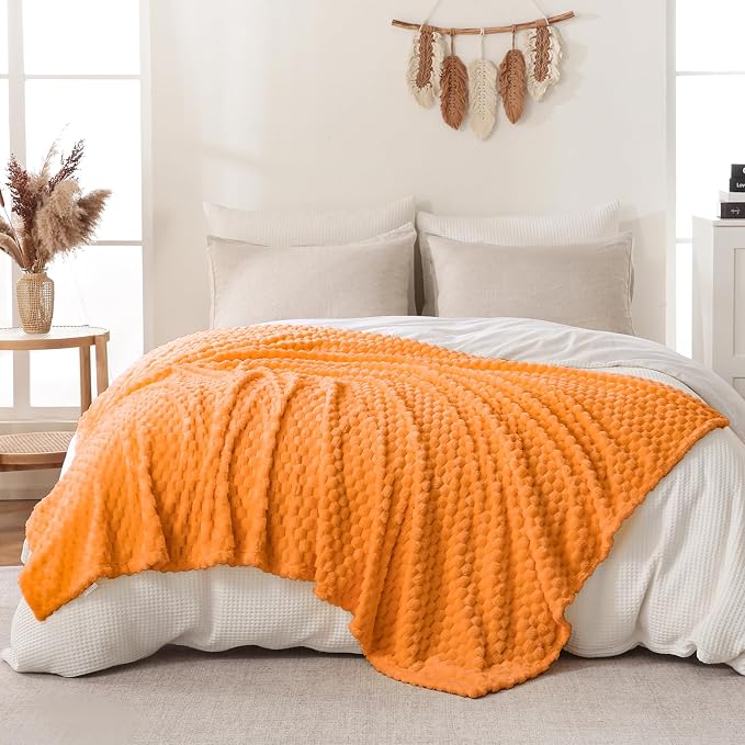 Bnuitland Flannel Throw Blanket, 300 GSM Fleece Cozy Warm Soft Home Decor Lightweight Bed Sofa Blanket for Adults, Suitable for All Seasons(Light Orange,50X71 inches with Pillow Cover)