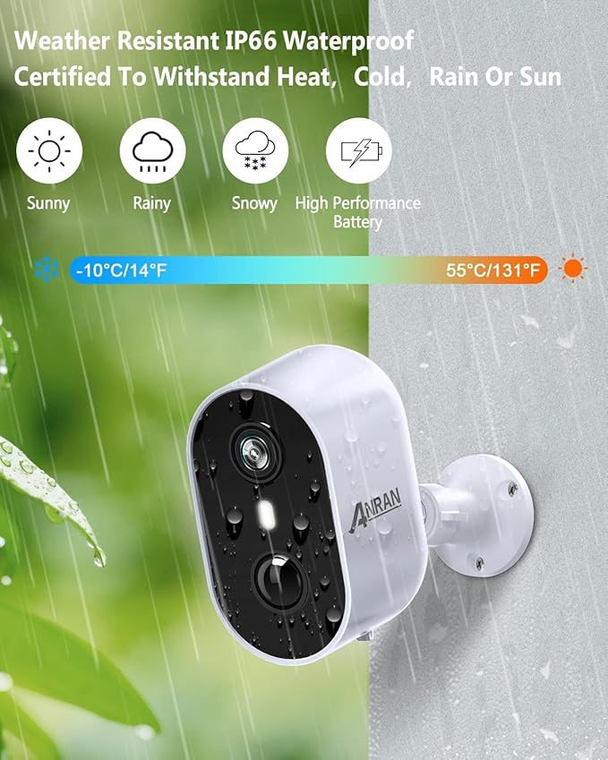 ANRAN Security Cameras Wireless Outdoor,2K 3MP Battery Powered Indoor Home Security Camera with AI Motion Detection & Color Night Vision,2-Way Talk Spotlight Siren Alarm, Work with Alexa,Waterproof