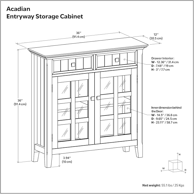 SIMPLIHOME Acadian Solid Wood 48 inch Wide Storage Bench that Seats 2 and 36 inch Wide Storage Cabinet in White for the Living Room, Entryway, and Family Room, Transitional Style