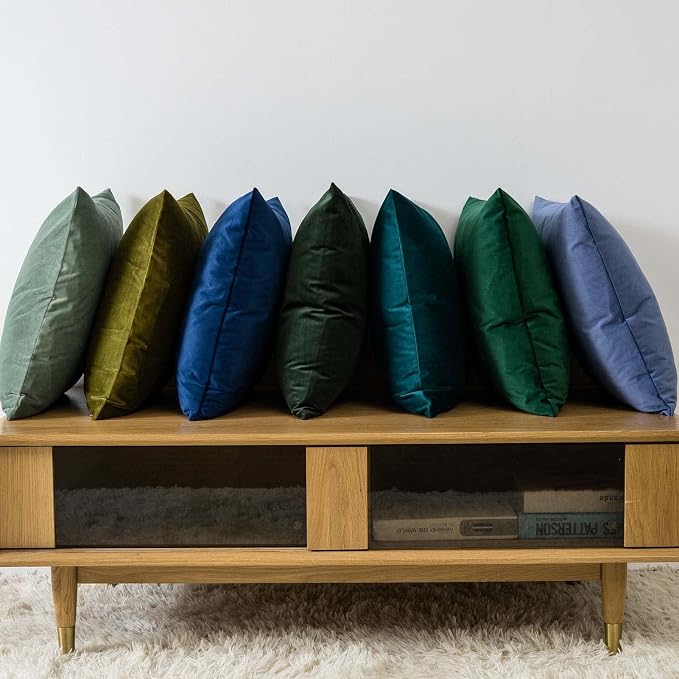 Throw Pillow Covers Set of 2 Velvet Cushion Covers 14x14,Olive Green | Decorative Pillow Covers with Invisible Zipper for Couch Sofa Bed Living Room Bedroom Home Decor