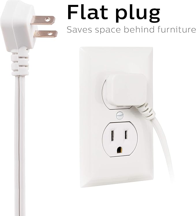 Philips Extension Cord 3-Outlet 15 Ft | Flat Plug | Safety Slide | White | Pack of 12