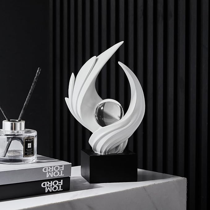 Abstract Art Sculpture, Resin Gold Decorative Statue, Modern White Ornaments for Living Room, Decorativas Modernas for Coffee Table, Entryway & Office Collectibles (White)