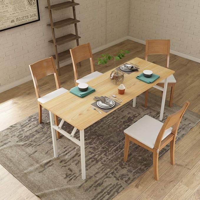 Need Home Office Desk - 62 Inches Large Computer Desk Sturdy Black Table Foldable Desk Gaming Computer Table No Assembly Required Teak&White AC5BW(157.5 * 60) | White Frame Writing Gaming Work Table/Foldable Home Office Desk/Sewing Table, No Assembly R...
