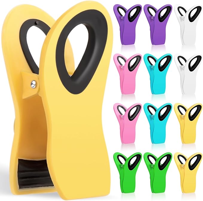 12 Pack Chip Clips, Plastic Magnetic Bag Clips for Food, Clip | Built-in magnets keep notes visible on the fridge, bag clips seal snacks and bread, while food clips suit freezer packages