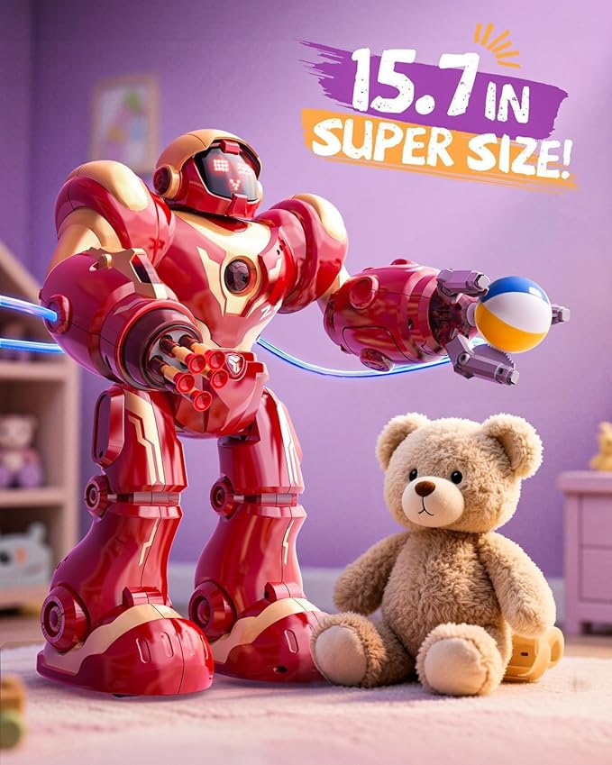 Holyton 5088 Smart Robot for Kids, Programmable Remote Control Robot | 15.7" Large Robot, Voice, App & Remote Control, Grab & Foam Dart Launcher, Music & Dancing, STEM Toy, Gift for Kids Ages 5-12