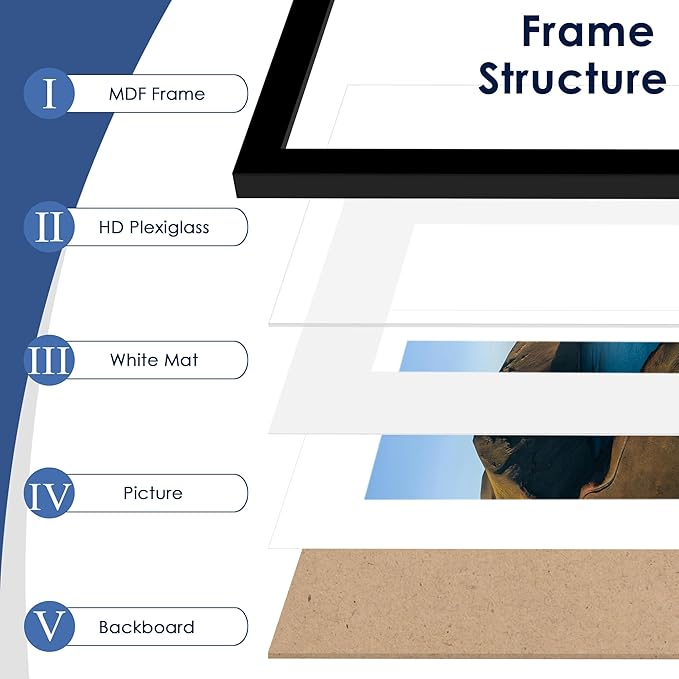 10x13 Picture Frame Set of 6, Wall or Tabletop Display, Black | Display Pictures 9x12 with Mat or 10x13 Without Mat, Horizontal or Vertical, Gallery Wall Frame Set, Wedding Birthday Gifts
