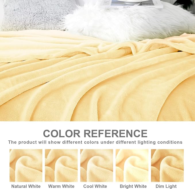 Hansleep Throw XL Bright Yellow Fleece Blanket, Soft Flannel Bed Blanket | Fuzzy Cozy Blanket 50x70 Inches, Multi-use for Bed, Sofa, Couch, Travel, Camping, All Season Warm Lightweight Cover