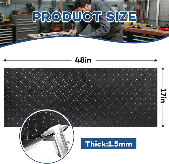 48" x 17" Work Bench Pad PVC Workbench Mat with Non-Slip Steel Plate Texture, 1.5mm Thick Scratch & Stain Resistant Surface for Woodworking, Crafting, DIY Projects and Tool Protection