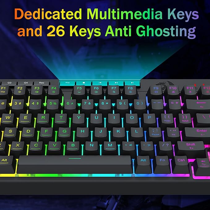 Redragon K524 75% Wired Gaming Keyboard, RGB Backlit, Whisper-Quiet, Black | Membrane Keyboard with Programmable Macro and Multimedia Keys, Anti-ghosting, Spill Resistant,Compact for Win/MAC/PS/Xbox