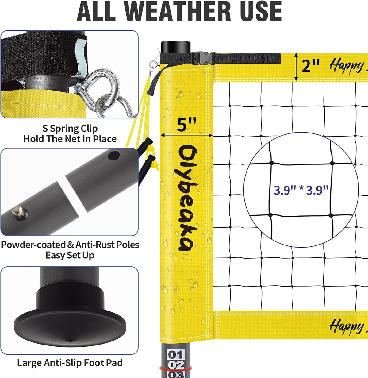 Skiennix 20ft Portable Outdoor Volleyball Net Set - Adjustable Heavy Duty Poles, Durable PE Net & Volleyball Included
