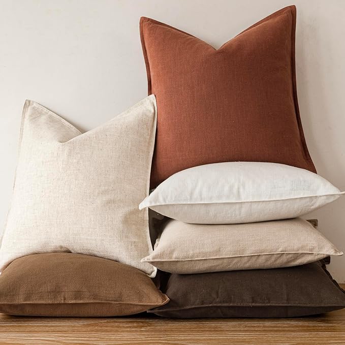 Foindtower Pack of 2, Decorative Linen Solid Throw Pillow Covers Soft Accent Cushion Case Farmhouse Neutral Pillowcase for Chair Couch Sofa Bedroom Living Room Home Decor 20 x 20 Inch Fall Rust Orange
