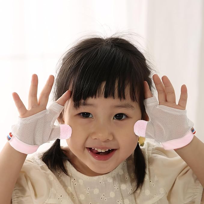Thumb Sucking Guard for Kids with Finger Sucking Guard Gloves to Stop Thumb Sucking Deterrent Gloves for Ages 6 Months to 8 Years (Pink, M)