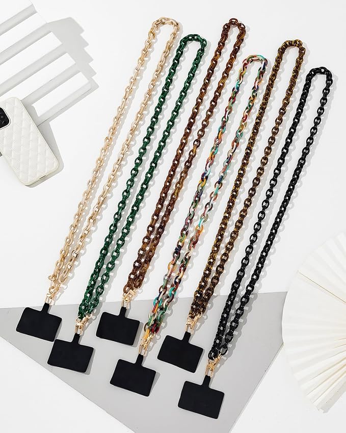 Phone Crossbody Chain CellPhone Lanyard, Acrylic Shouder Strap Universal Lanyard Chain with Tether Patches Compatible with Most Phones Bag Purse (multi-color