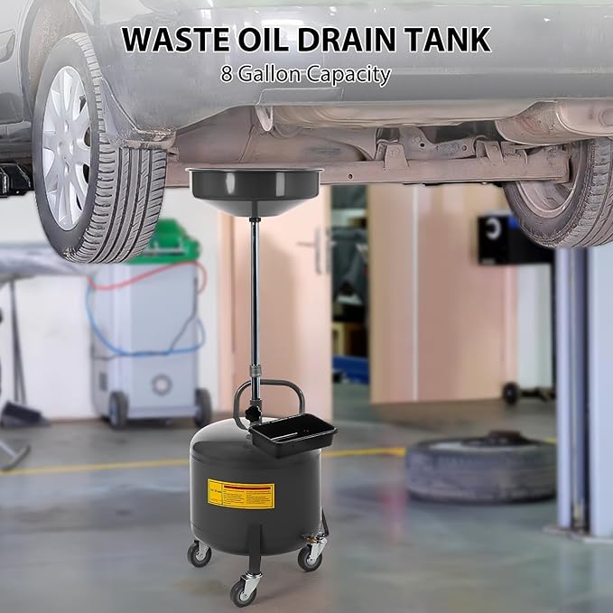 20 Gallon Waste Oil Drain Tank, Oil Drain Extractor, Pneumatic Drainer for Automotive Fluids, Portable Waste Oil Container with Air Operation (8 Gallon-Black)