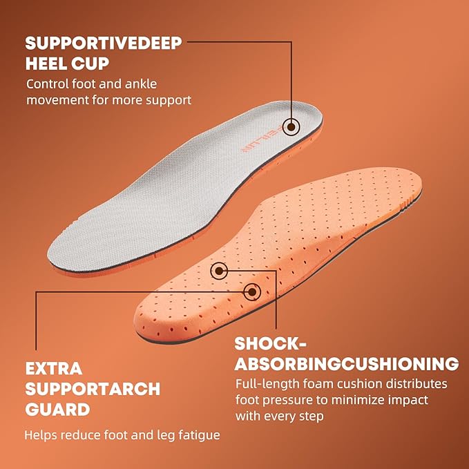 Shoe Inserts for Men and Womem Sport Shoe Insoles Memory Foam Insoles Excellent Shock Absorption and Cushioning for Feet Relief, Comfortable Insoles for All Day Energy in Running, Walking, and Work