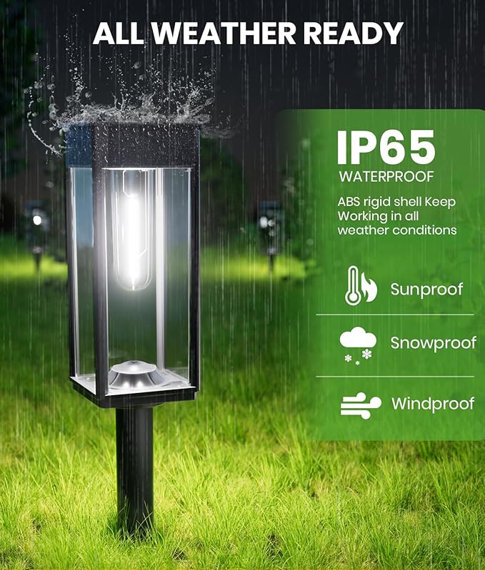 Bright Solar Pathway Lights Outdoor Waterproof IP65, 8 Pack Auto On/Off Solar Outdoor Lights for Path, Yard, Landscape, Lawn, Patio, Walkway, Driveway, Garden Decor Lighting Solar Powered