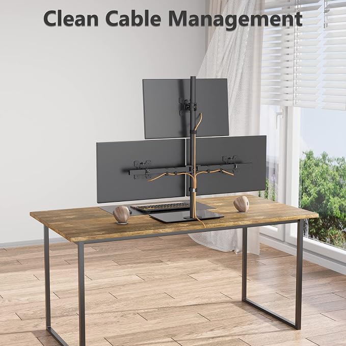 WALI Triple Monitor Stand, Height Adjustable Free-Standing Monitor Desk Mount, fits 3 Computer Screens up to 27 Inch, Holds up to 22lbs per Arm (GMF003)