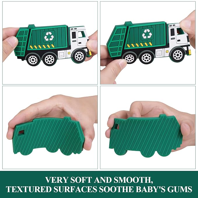 Baby Silicone Teether,Sensory Chew Toys,BPA Free Soft and Effective Infant Teething Pain Relief Toys,Freezer Safe,Food Grade Silicone,Best Shower Gift for Boys and Girls (Garbage Truck)