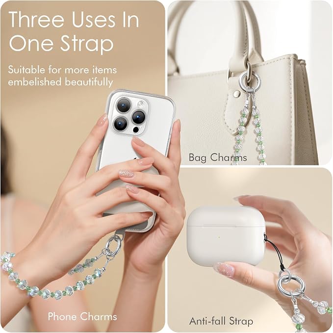 SURPHY Phone Charm, Handmade Beaded Phone Wrist Strap with Tether Tab | Phone Charm Strap, Phone Chain with Premium Metal Buckle, Wrist Strap Fits Cellphone Cases, Wallets, Bags, Keys