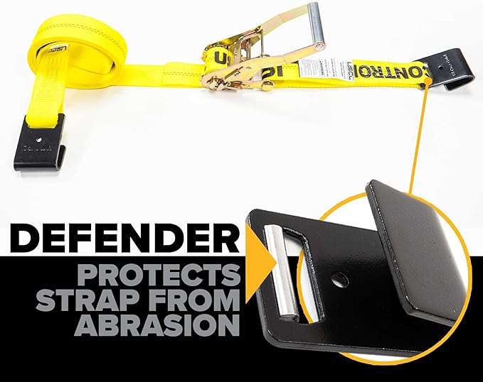 US Cargo Control Flat Hook Ratchet Strap 2 Inch x 50 Foot, 10,000 LBS Break Strength, Hay Hauling Straps, Heavy Duty Tie Downs for Flatbed Trailer or Truck, Secure Hay Balers