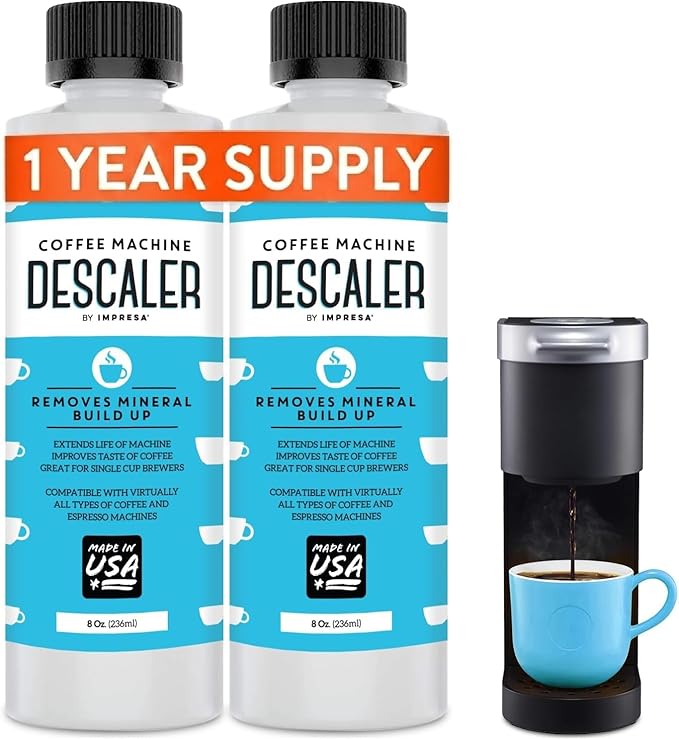IMPRESA Coffee Machine Descaler, 2-Pack (1-Year Supply) Universal Descaling | Solution for Keurig, Nespresso, Breville, De’Longhi, Jura & Ninja – Coffee Maker Cleaner and Limescale Remover – Made in USA