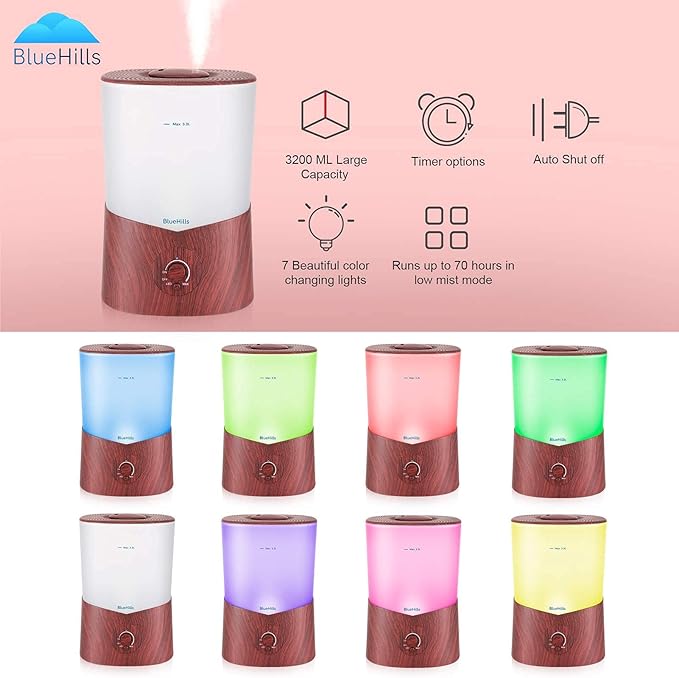 BlueHills Premium Set of Two Large 2500 ML and 3000 ML XL Essential Oil Diffusers Humidifier Combo for Large Room Home with Décor LED Lights Great Gift – Value Pack of Dark Wood Grain.