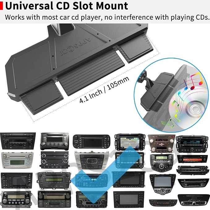 APPS2Car Sturdy CD Slot Phone Mount with One Hand Operation Design, Hands-Free Car Phone Holder Universally Compatible with All iPhone & Android Cell Phones, for Smartphone Mobile (Faux Leather)