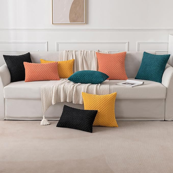 MIULEE Lumbar Decorative Throw Pillow Covers 12x20 Teal Blue Corduroy | Textured Striped Pack of 2 Striped Pillow Covers Modern Farmhouse Home Decor for Couch Bed Sofa Living Room