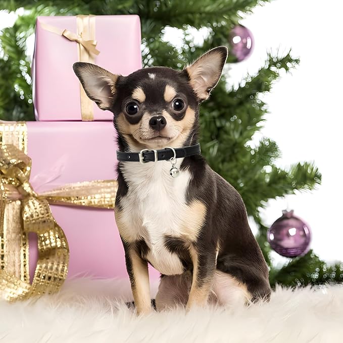 Hot Pink XXS Dog Collar with Bell, Soft Pu Leather Cat Collars Adjustable Buckle for XS Extra Small Medium Tiny Female Girls Pets Puppy Kitten Teacup Yorkie XX-Small