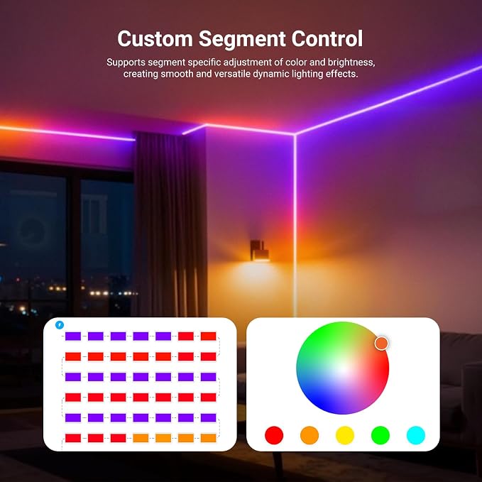 NEEWER 16.4ft/5m LED Strip Lights Front Lit, Smart AI App Control RGB IC Cuttable Neon Rope Light Color Change for Bedroom Gaming Room Home Indoor Wall Decor, Compatible with Google and Alexa, NS01