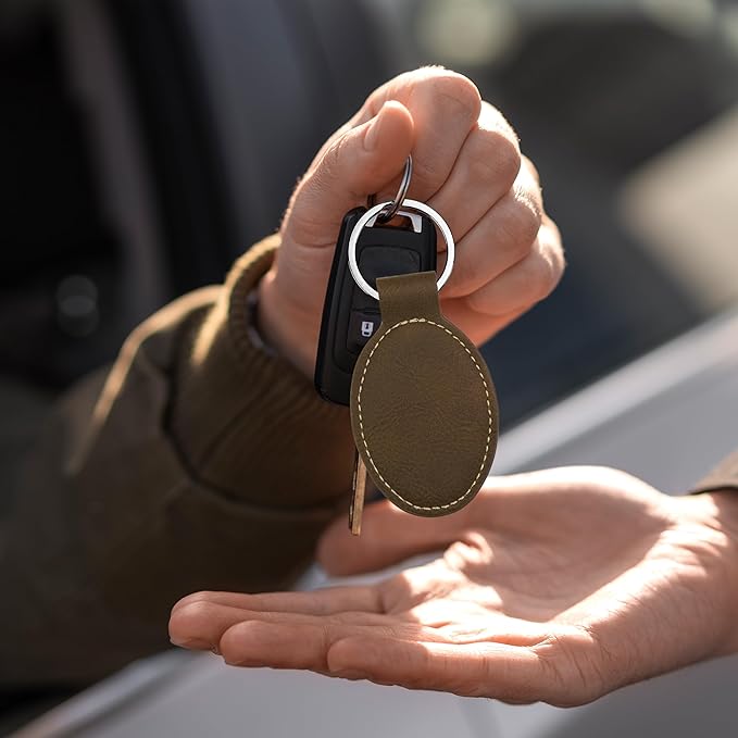 LaserGram Oval Keychain, Off Road Racer, Personalized Engraving Included (Rustic with Gold)
