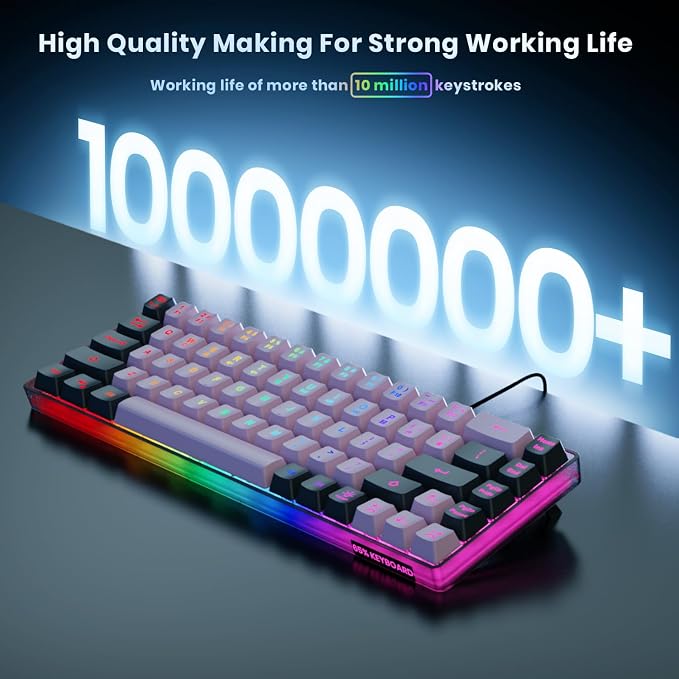 GEODMAER 65% Wired Gaming Keyboard, LED Backlit, Ultra-Compact Anti-Ghosting No-Conflict 68 Keys Membrane Gaming Wired Keyboard for PC Laptop Windows Gamer(Pink-Black)