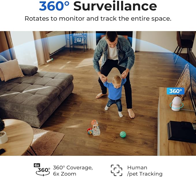 IMILAB 4K 8MP Security Camera Indoor, 360�� View Pet/Dog/Baby Camera with Xiaomi Home App, 2.4G/5G WiFi Plug-in Room Cam, Color Night Vision, Pet&Human Track, Two-Way Audio, No Subscription(C40)