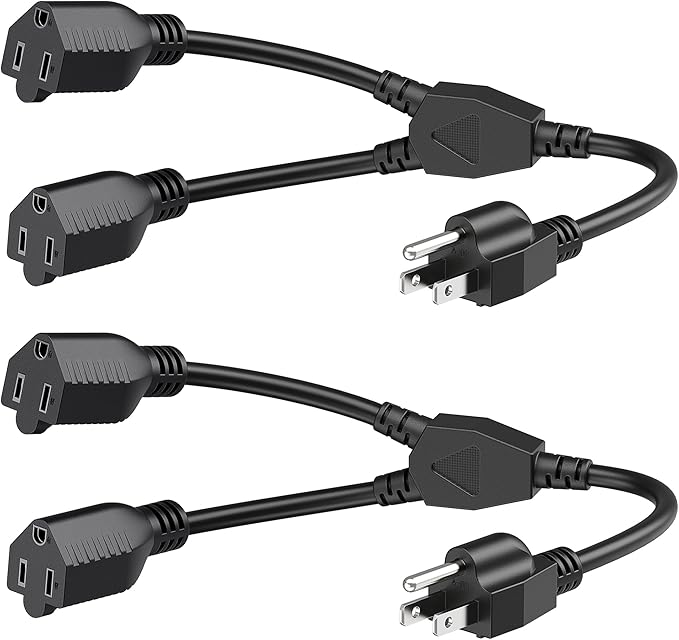 Cable Matters 2-Pack 2 Outlet Power Splitter Cord - 1.2ft, NEMA 5-15P to NEMA 5-15R Y Power Cord Splitter, 16 AWG Outlet Saver, 1.2 Feet