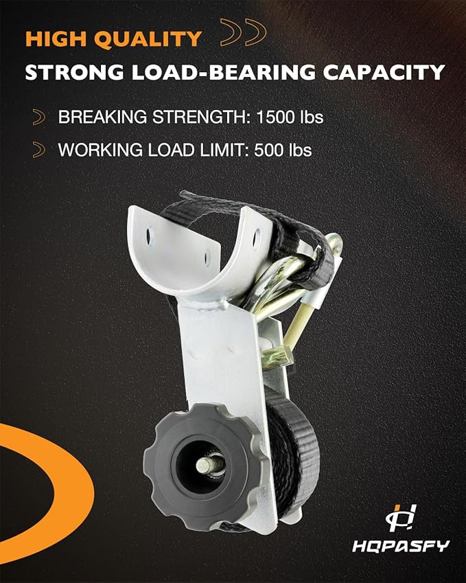 Ladder Rack Ratchet Straps, W/J-Hook (2PCS), 2" Silver Round Tube Mount, 1.5" Wide x 7.5' Long, Black Truck Rack Straps, 500 lbs Load Heavy Duty, Lumber Rack Ratchet Straps, Pipe/Roof Rack Straps