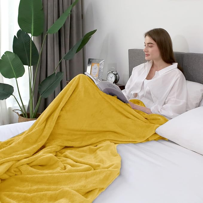 Hansleep Full Yellow Fleece Blanket, Soft Flannel Bed Blanket | Fuzzy Cozy Blanket 84x90 Inches, Multi-use for Bed, Sofa, Couch, Travel, Camping, All Season Warm Lightweight Cover